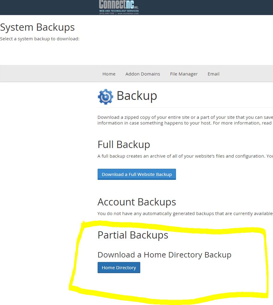 cPanel System Backup