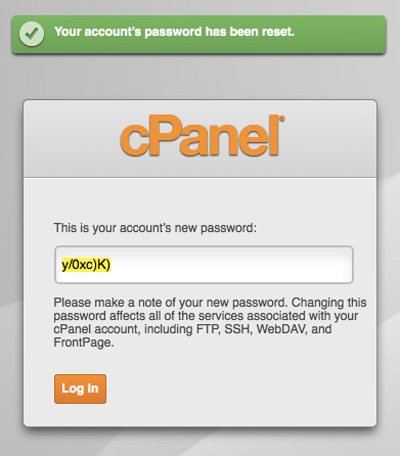 cPanel siteadmin get new password