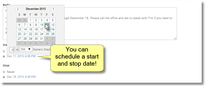 Schedule start and stop date Schedule start and stop date