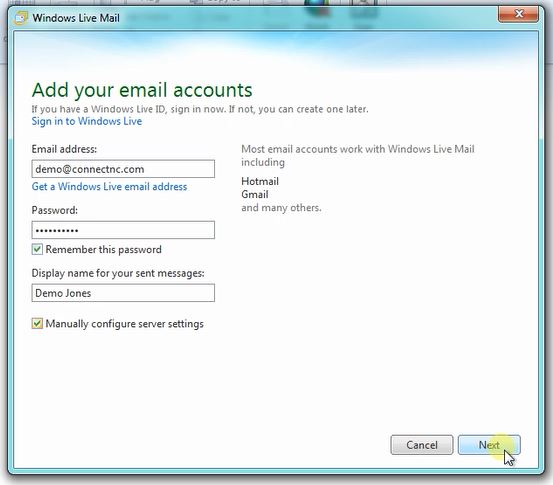 Live Mail 2012 add first new account Live Mail 2012 add first new account