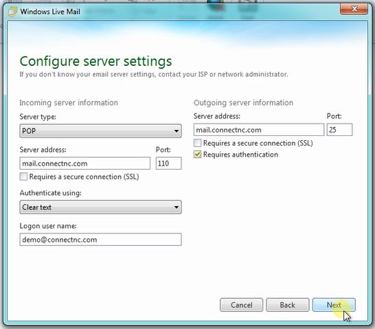 Live Mail 2012 Server Settings Live Mail 2012 Server Settings