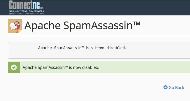 Apache SpamAssassin has been disabled