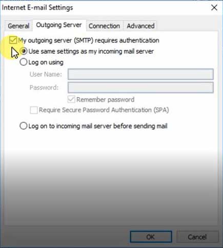 Outlook 2007 outgoing server