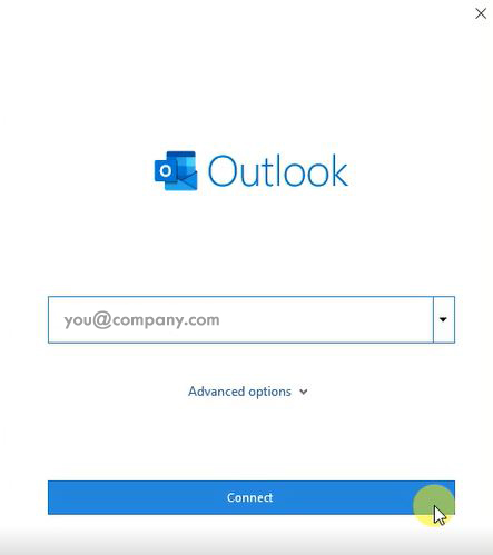 An image of Outlook config screen where you type in your email address.